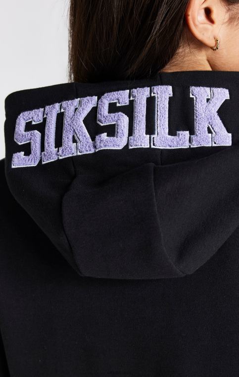filles vêtements 6B8NV344 SikSilk robe à capuche noire à logo universitaire