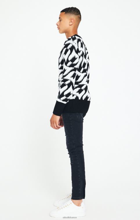 garçons vêtements 6B8NV286 SikSilk x messi pull noir en grosse maille