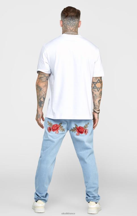 Hommes vêtements 6B8NV543 SikSilk denim coupe droite bleu rose