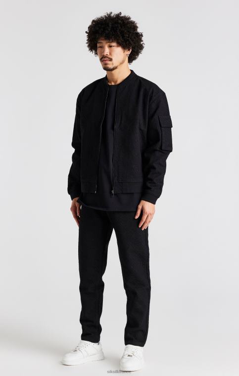 Hommes vêtements 6B8NV546 SikSilk Jean slim en denim noir à logo répété