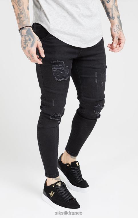 Hommes vêtements 6B8NV554 SikSilk jean skinny effet vieilli noir délavé