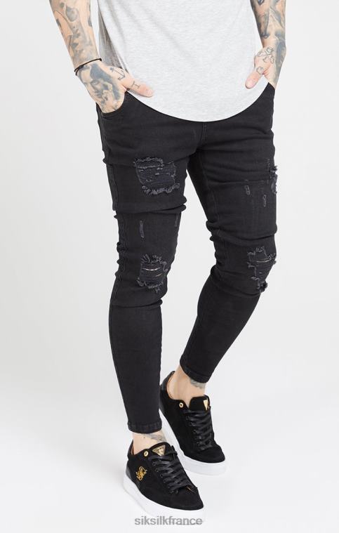 Hommes vêtements 6B8NV554 SikSilk jean skinny effet vieilli noir délavé
