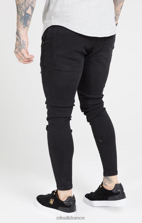 Hommes vêtements 6B8NV554 SikSilk jean skinny effet vieilli noir délavé
