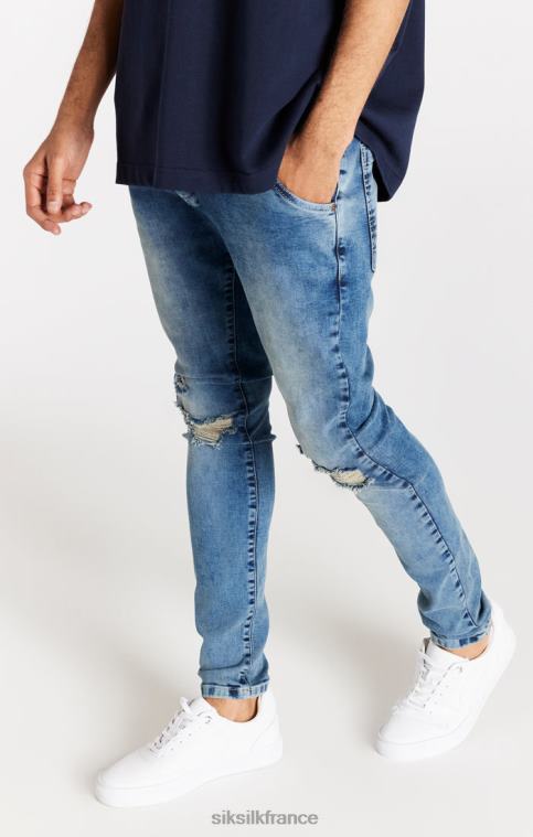 Hommes vêtements 6B8NV558 SikSilk jean slim bleu clair effet vieilli