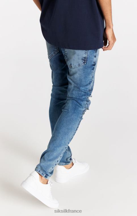 Hommes vêtements 6B8NV558 SikSilk jean slim bleu clair effet vieilli