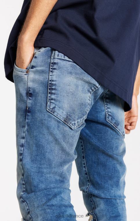Hommes vêtements 6B8NV558 SikSilk jean slim bleu clair effet vieilli