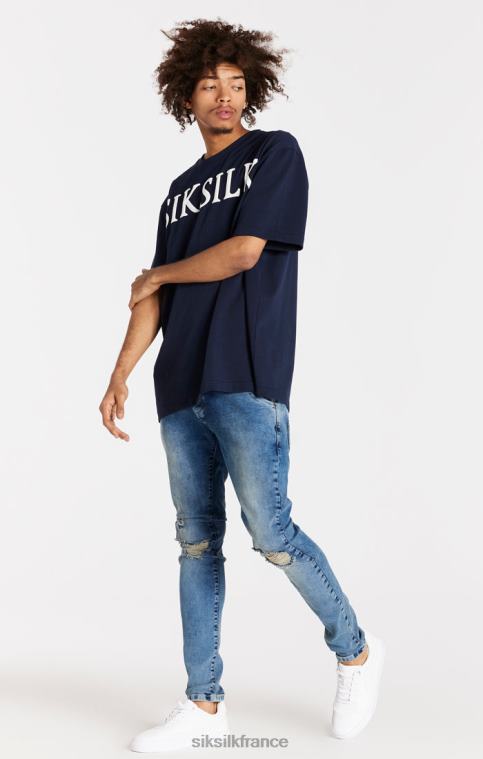 Hommes vêtements 6B8NV558 SikSilk jean slim bleu clair effet vieilli