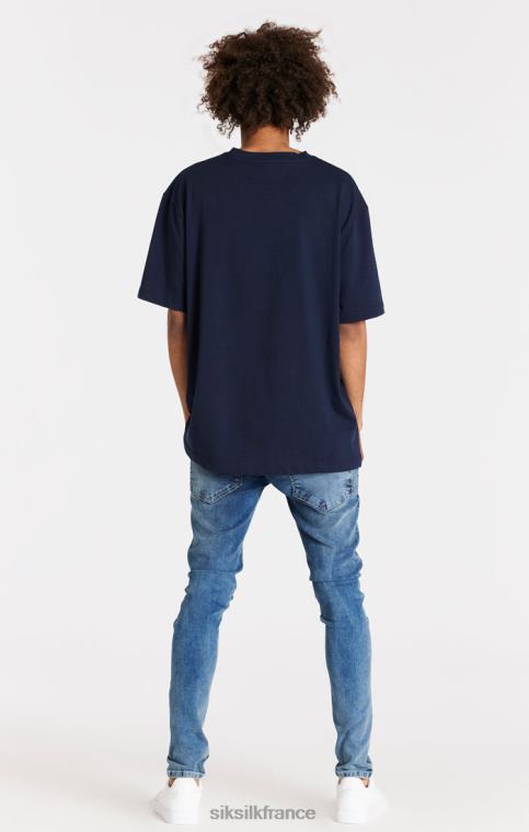 Hommes vêtements 6B8NV558 SikSilk jean slim bleu clair effet vieilli
