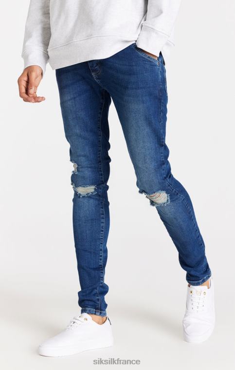 Hommes vêtements 6B8NV563 SikSilk jean slim bleu effet vieilli