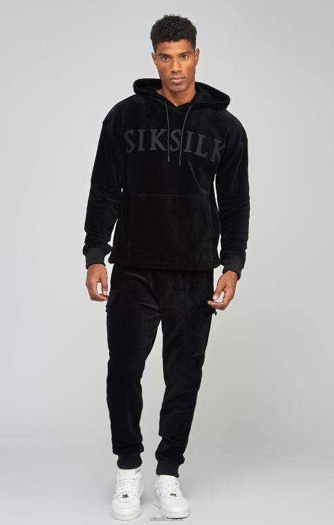 Hommes vêtements 6B8NV532 SikSilk pantalon de jogging cargo en velours côtelé noir