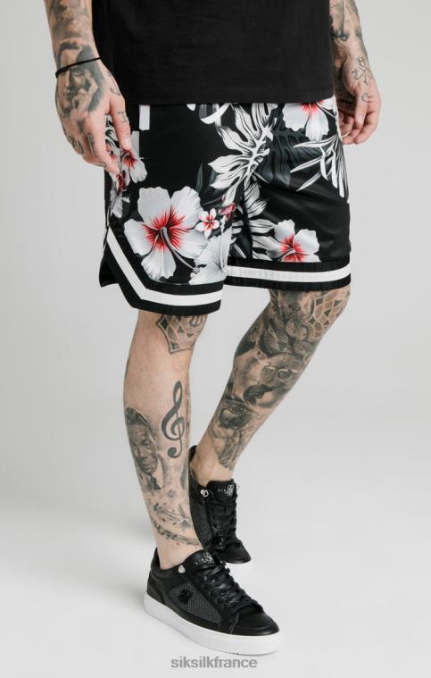 Hommes vêtements 6B8NV591 SikSilk short de basket fleuri - noir