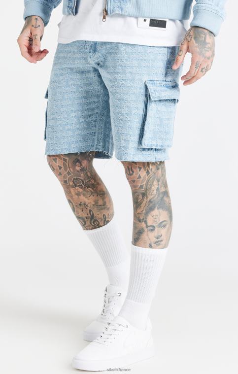 Hommes vêtements 6B8NV593 SikSilk short cargo en denim jacquard bleu