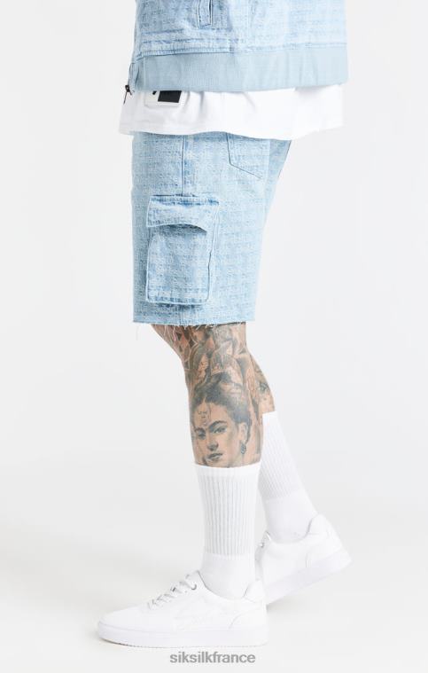 Hommes vêtements 6B8NV593 SikSilk short cargo en denim jacquard bleu