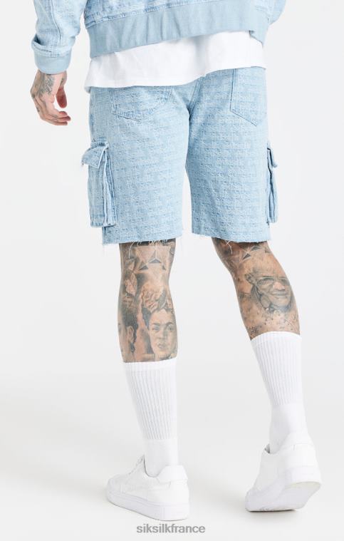 Hommes vêtements 6B8NV593 SikSilk short cargo en denim jacquard bleu