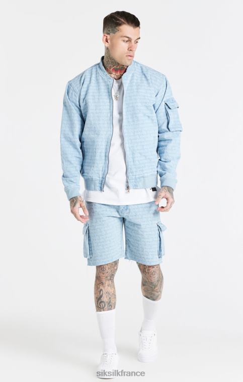 Hommes vêtements 6B8NV593 SikSilk short cargo en denim jacquard bleu