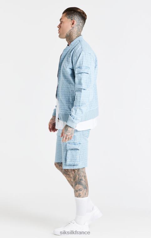 Hommes vêtements 6B8NV593 SikSilk short cargo en denim jacquard bleu