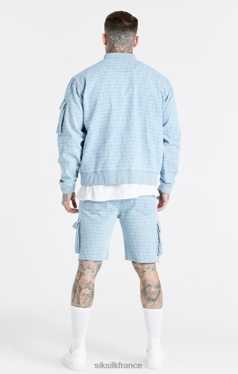 Hommes vêtements 6B8NV593 SikSilk short cargo en denim jacquard bleu
