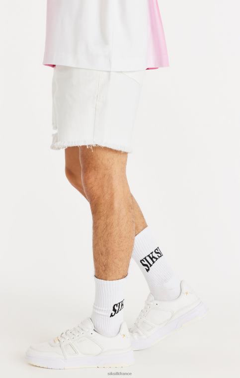 Hommes vêtements 6B8NV600 SikSilk short en jean blanc effet vieilli à ourlet brut