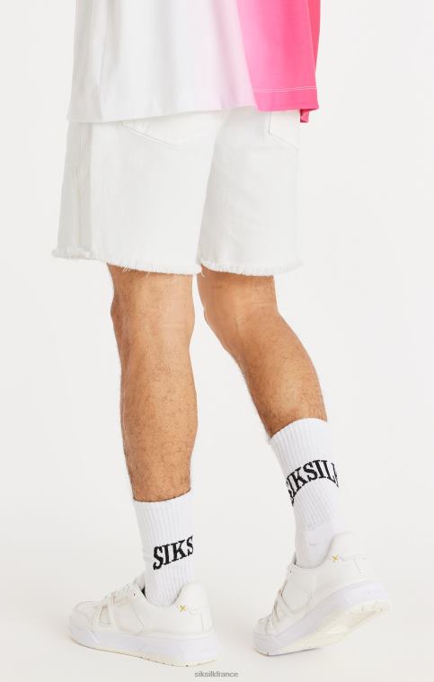 Hommes vêtements 6B8NV600 SikSilk short en jean blanc effet vieilli à ourlet brut