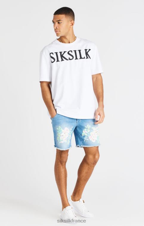 Hommes vêtements 6B8NV601 SikSilk short en jean brut à fleurs - bleu clair