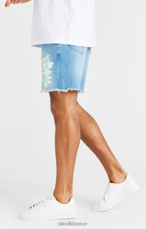 Hommes vêtements 6B8NV601 SikSilk short en jean brut à fleurs - bleu clair
