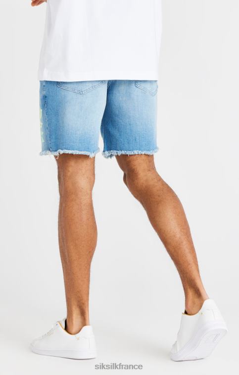 Hommes vêtements 6B8NV601 SikSilk short en jean brut à fleurs - bleu clair