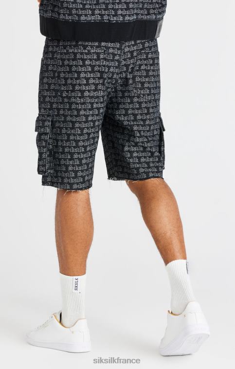 Hommes vêtements 6B8NV604 SikSilk short cargo en jean jacquard noir