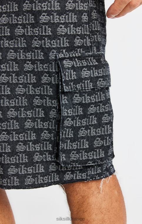 Hommes vêtements 6B8NV604 SikSilk short cargo en jean jacquard noir