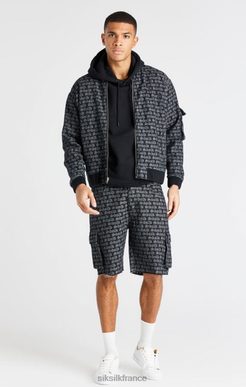 Hommes vêtements 6B8NV604 SikSilk short cargo en jean jacquard noir