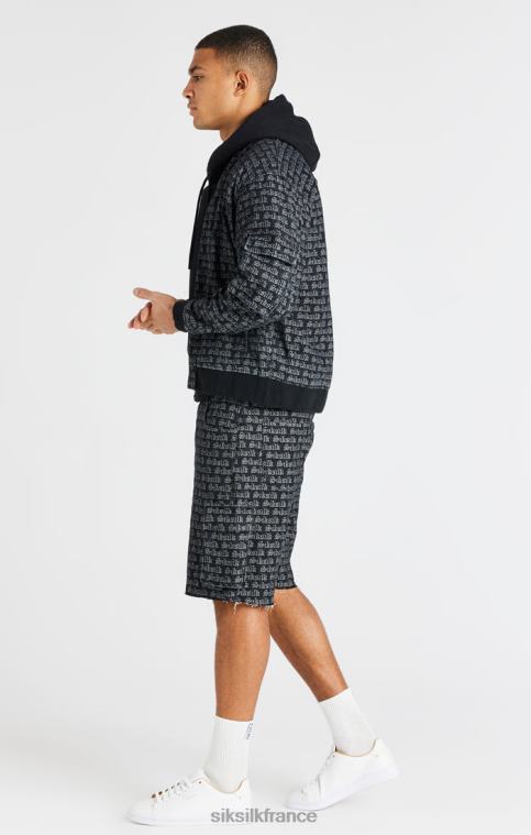 Hommes vêtements 6B8NV604 SikSilk short cargo en jean jacquard noir