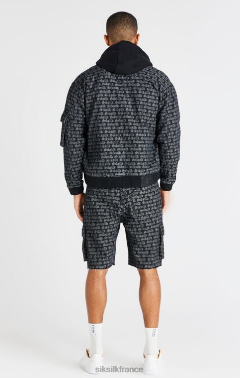 Hommes vêtements 6B8NV604 SikSilk short cargo en jean jacquard noir