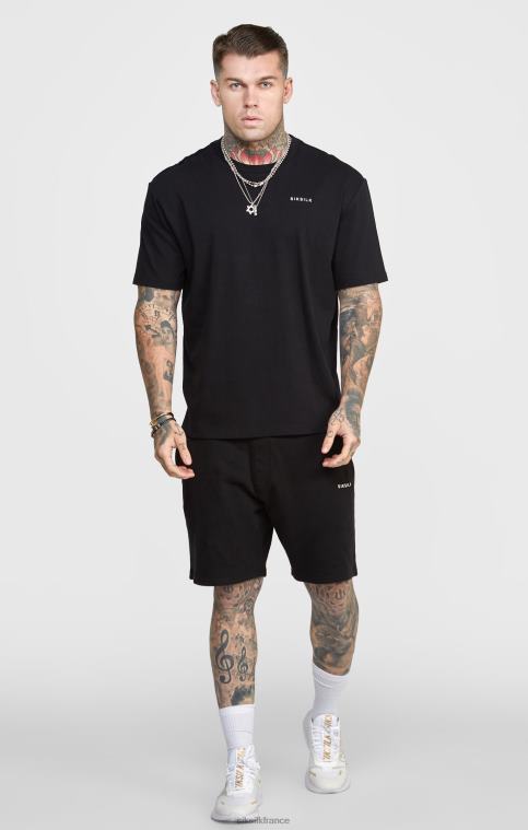 Hommes vêtements 6B8NV610 SikSilk short de jogging noir avec ceinture à rayures