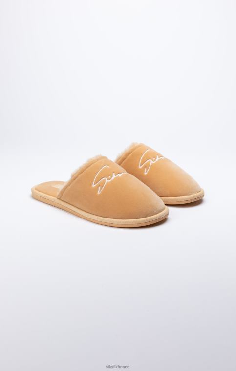Hommes chaussure 6B8NV7 SikSilk babouche beige avec logo brodé