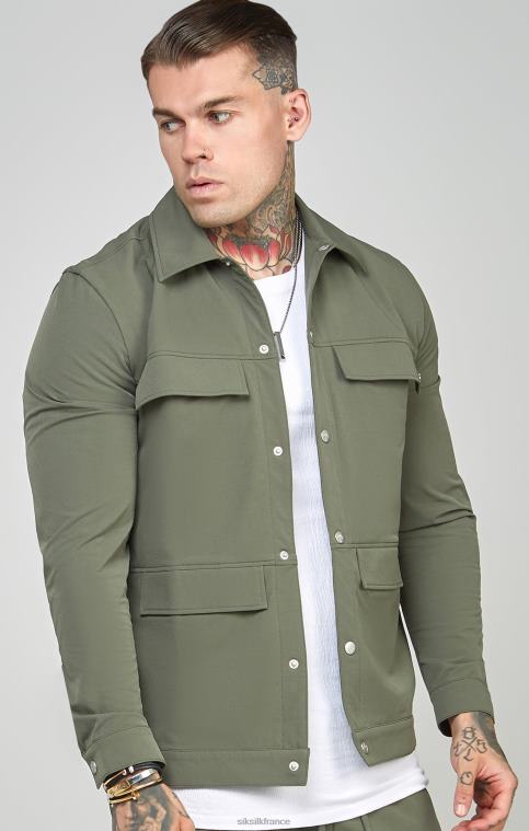 Hommes vêtements 6B8NV465 SikSilk surchemise utilitaire kaki