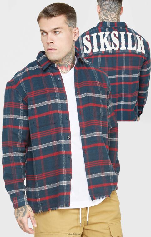 Hommes vêtements 6B8NV466 SikSilk chemise à carreaux à manches longues et logo en tissu éponge bleu marine