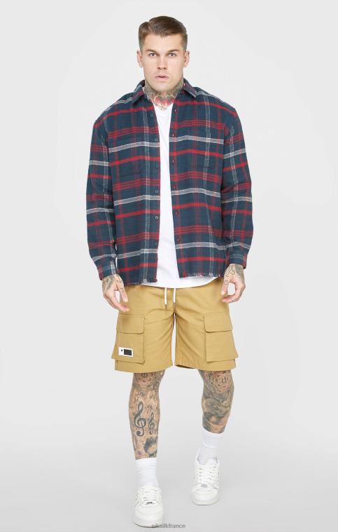 Hommes vêtements 6B8NV466 SikSilk chemise à carreaux à manches longues et logo en tissu éponge bleu marine
