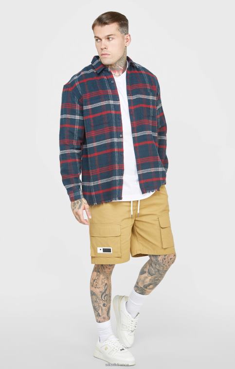 Hommes vêtements 6B8NV466 SikSilk chemise à carreaux à manches longues et logo en tissu éponge bleu marine