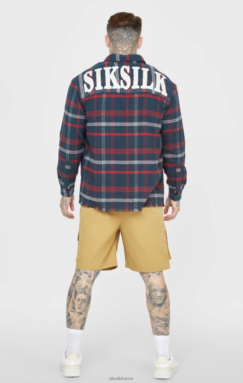 Hommes vêtements 6B8NV466 SikSilk chemise à carreaux à manches longues et logo en tissu éponge bleu marine