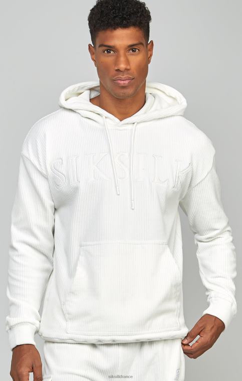 Hommes vêtements 6B8NV415 SikSilk sweat à capuche en velours côtelé écru avec logo appliqué