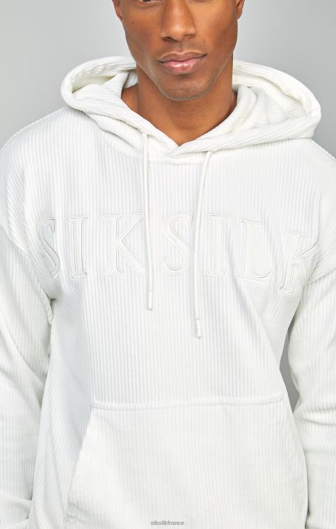 Hommes vêtements 6B8NV415 SikSilk sweat à capuche en velours côtelé écru avec logo appliqué