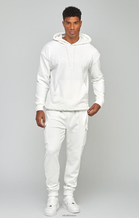 Hommes vêtements 6B8NV415 SikSilk sweat à capuche en velours côtelé écru avec logo appliqué