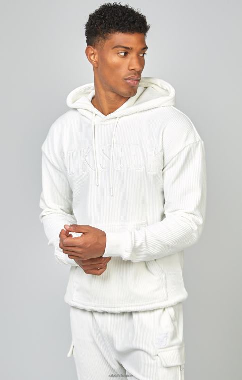Hommes vêtements 6B8NV415 SikSilk sweat à capuche en velours côtelé écru avec logo appliqué