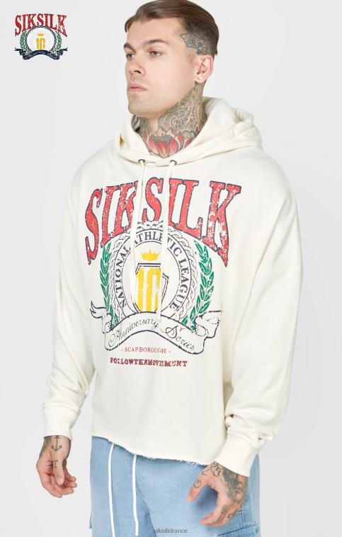 Hommes vêtements 6B8NV419 SikSilk sweat à capuche oversize écru à imprimé universitaire