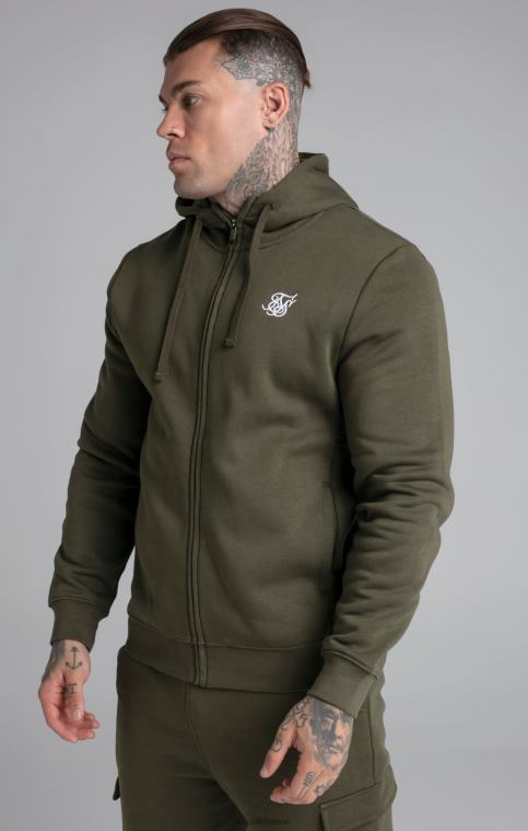 Hommes vêtements 6B8NV423 SikSilk sweat à capuche zippé essentiel kaki à entonnoir