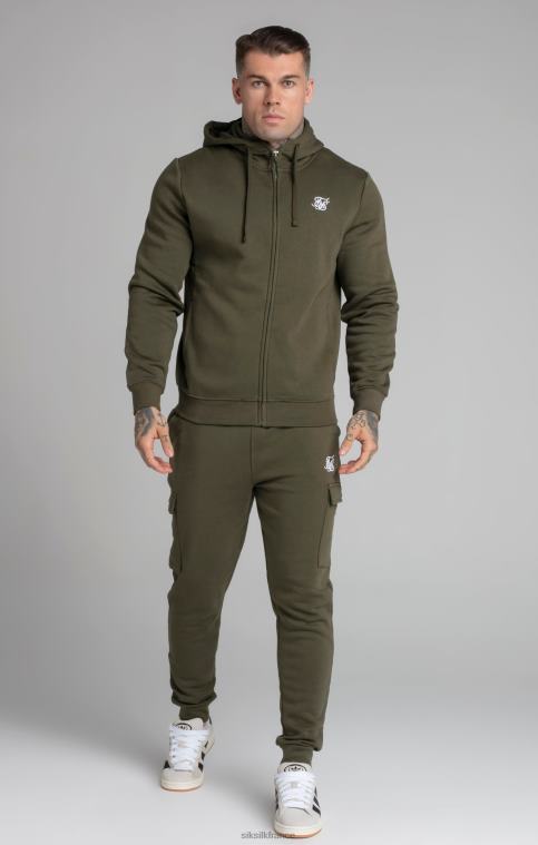 Hommes vêtements 6B8NV423 SikSilk sweat à capuche zippé essentiel kaki à entonnoir