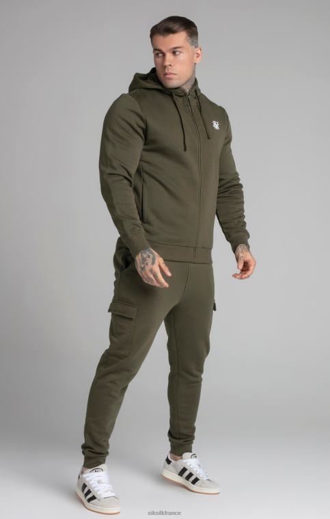 Hommes vêtements 6B8NV423 SikSilk sweat à capuche zippé essentiel kaki à entonnoir