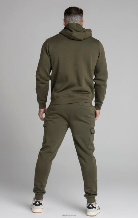 Hommes vêtements 6B8NV423 SikSilk sweat à capuche zippé essentiel kaki à entonnoir