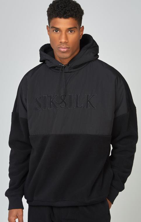 Hommes vêtements 6B8NV425 SikSilk sweat à capuche coupe-cousu en polaire noire