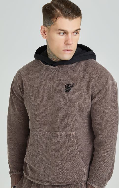 Hommes vêtements 6B8NV430 SikSilk sweat à capuche oversize bouclé marron délavé