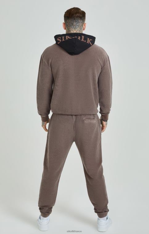 Hommes vêtements 6B8NV430 SikSilk sweat à capuche oversize bouclé marron délavé